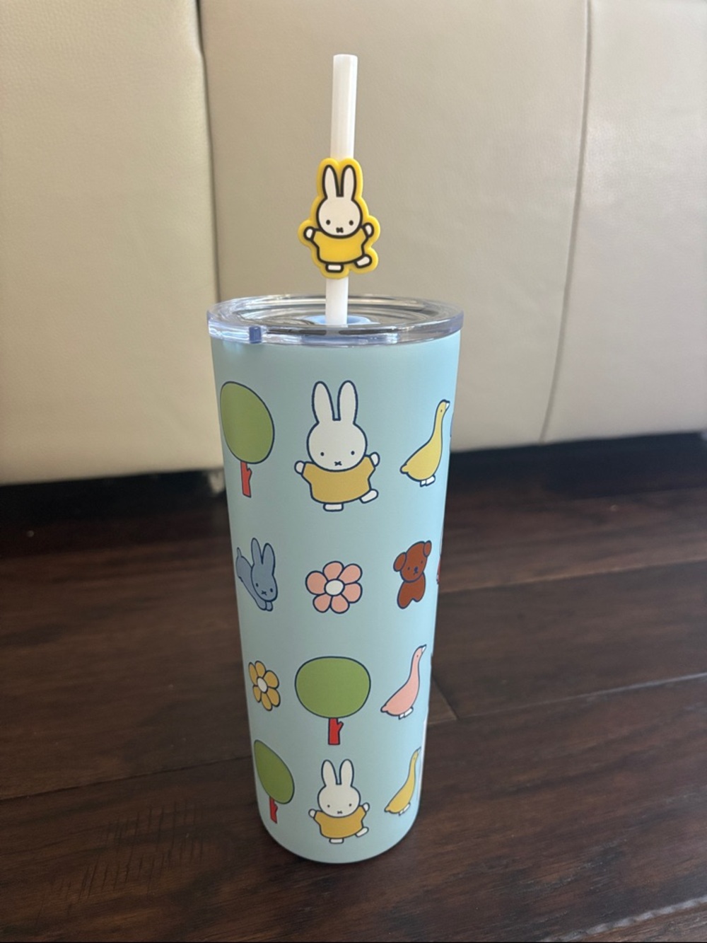 miffy Light Blue Stainless Steel Tumbler with Yellow Bunny Straw Charm